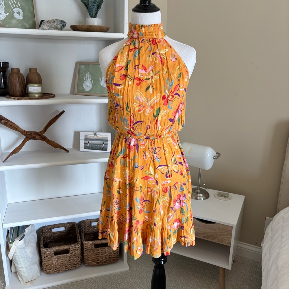 NWT: High Neck Orange Floral Dress